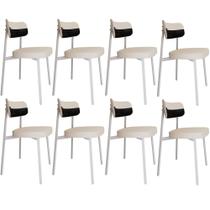 Kit 08 Cadeiras Estofada Para Sala De Jantar Astrid Branco C01 Linho Palha material sintético Preto - Lyam Decor Kit 08 Cadeiras Estofada Para Sala De Jantar Astrid Branco C01 Linho Palha material sintético Preto - Lyam Decor