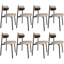Kit 08 Cadeiras Estofada Para Sala de Jantar Astrid Preto C01 Linho Areia material sintético Café - Lyam Decor Kit 08 Cadeiras Estofada Para Sala de Jantar Astrid Preto C01 Linho Areia material sintético Café - Lyam Decor