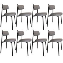 Kit 08 Cadeiras Estofada Para Sala de Jantar Astrid Preto C01 Linho Cinza - Lyam Decor Kit 08 Cadeiras Estofada Para Sala de Jantar Astrid Preto C01 Linho Cinza - Lyam Decor
