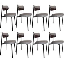 Kit 08 Cadeiras Estofada Para Sala de Jantar Astrid Preto C01 Linho Cinza material sintético Café - Lyam Decor Kit 08 Cadeiras Estofada Para Sala de Jantar Astrid Preto C01 Linho Cinza material sintético Café - Lyam Decor