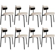 Kit 08 Cadeiras Estofada Para Sala De Jantar Astrid Preto C01 Linho Palha material sintético Preto - Lyam Decor