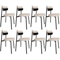 Kit 08 Cadeiras Estofada Para Sala de Jantar Astrid Preto C01 Linho Palha material sintético Preto - Lyam Decor