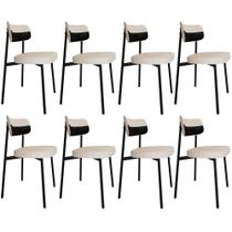 Kit 08 Cadeiras Estofada Para Sala de Jantar Astrid Preto C01 Linho Palha material sintético Preto - Lyam Decor