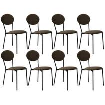 Kit 08 Cadeiras Estofada Para Sala de Jantar Azuri Preto C01 Veludo Marrom Sand - Lyam Decor Kit 08 Cadeiras Estofada Para Sala de Jantar Azuri Preto C01 Veludo Marrom Sand - Lyam Decor