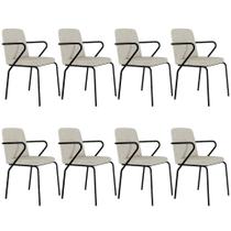 Kit 08 Cadeiras Estofada Para Sala de Jantar com Braço Loft Preto C01 Bouclê Vanilla - Lyam Decor