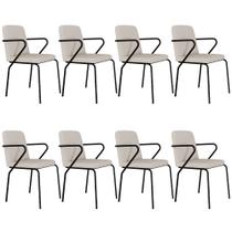 Kit 08 Cadeiras Estofada Para Sala de Jantar com Braço Loft Preto C01 Linho Areia - Lyam Decor Kit 08 Cadeiras Estofada Para Sala de Jantar com Braço Loft Preto C01 Linho Areia - Lyam Decor