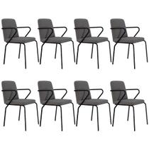 Kit 08 Cadeiras Estofada Para Sala de Jantar com Braço Loft Preto C01 Linho Fendi Cinza - Lyam Decor Kit 08 Cadeiras Estofada Para Sala de Jantar com Braço Loft Preto C01 Linho Fendi Cinza - Lyam Decor