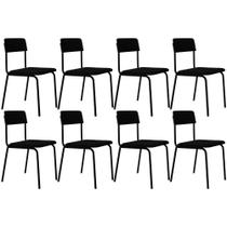 Kit 08 Cadeiras Estofada Para Sala de Jantar Sense Preto C01 Linho Preto - Lyam Decor Kit 08 Cadeiras Estofada Para Sala de Jantar Sense Preto C01 Linho Preto - Lyam Decor