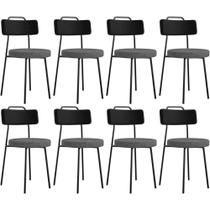 Kit 08 Cadeiras Estofada Sala De Jantar Barcelona L02 material sintético Preto Linho Cinza Escuro - Lyam