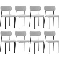 Kit 08 Cadeiras Estofadas Para Sala De Jantar Melina L02 Bouclê Cinza - Lyam Decor Kit 08 Cadeiras Estofadas Para Sala De Jantar Melina L02 Bouclê Cinza - Lyam Decor