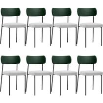 Kit 08 Cadeiras Estofadas Para Sala De Jantar Melina L02 Facto Verde Musgo Bouclê Cinza - Lyam Decor