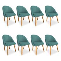Kit 08 Cadeiras Jantar Bela Suede Azul Turquesa Pés Palito Castanho - Pallazio