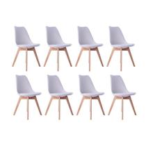 Kit 08 Cadeiras Leda Eames Jantar Cozinha com Assento Estofado Branco