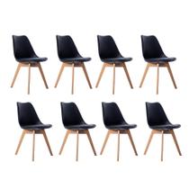 Kit 08 Cadeiras Leda Eames Jantar Cozinha com Assento Estofado Preto