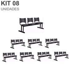 Kit 08 Cadeiras Longarinas PLÁSTICAS 03 Lugares Cor PRETA 23024