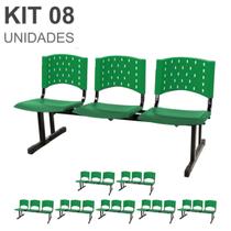 Kit 08 Cadeiras longarinas PLÁSTICAS 03 Lugares - Cor VERDE - REALPLAST - 23078