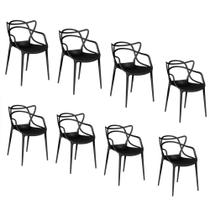 Kit 08 Cadeiras Para Mesa Bar Area Cadeira Alegra Interior e Exterior Preta PolyPlast