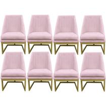 Kit 08 Cadeiras Para Sala De Jantar Ana Base de ferro Suede Rosa Bebê - D'Classe Decor
