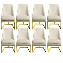 Kit 08 Cadeiras Para Sala de Jantar Ana Base de Ferro Veludo Bege - D'Classe Decor Kit 08 Cadeiras Para Sala de Jantar Ana Base de Ferro Veludo Bege - D'Classe Decor