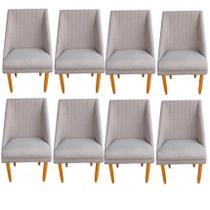 Kit 08 Cadeiras Para Sala de Jantar Ana Pés Palito Linho Bege - D'Classe Decor Kit 08 Cadeiras Para Sala de Jantar Ana Pés Palito Linho Bege - D'Classe Decor