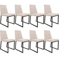 Kit 08 Cadeiras Para Sala De Jantar Base Aço Industrial Preto Dafne L02 Suede Bege -LyamDecor
