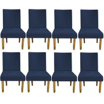 Kit 08 Cadeiras Para Sala De Jantar Berlim Pés palito Suede Azul Marinho - D'Classe Decor