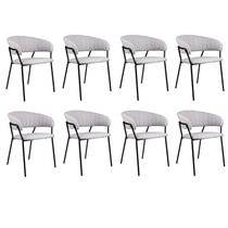 Kit 08 Cadeiras para Sala de Jantar com Braços Estofado Base em Aço Mara