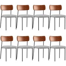 Kit 08 Cadeiras Para Sala De Jantar Melina L02 Camel Cinza