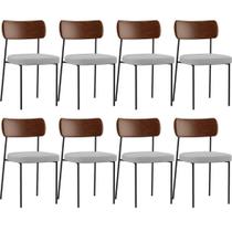 Kit 08 Cadeiras Para Sala De Jantar Melina L02 Marrom Cinza