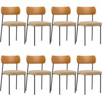 Kit 08 Cadeiras Para Sala De Jantar Melina L02 material sintético Whisky Linho Bege Escuro - Lyam Decor