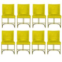 Kit 08 Cadeiras Para Sala de Jantar Tóquio Base de Ferro Sued Amarelo - D'Classe Decor