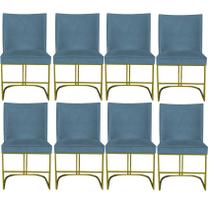 Kit 08 Cadeiras Para Sala de Jantar Tóquio Base de Ferro Sued Azul Tiffany - D'Classe Decor