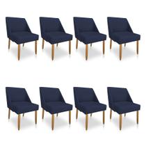 Kit 08 Cadeiras Poltona Juliana Suede Azul Marinho Pés Palito Castanho - Pallazio