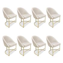 Kit 08 Cadeiras Poltrona de Jantar Bela Linho Bege Base Metálica Industrial Dourado - Pallazio Kit 08 Cadeiras Poltrona de Jantar Bela Linho Bege Base Metálica Industrial Dourado - Pallazio