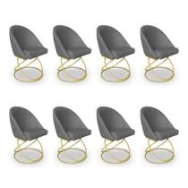 Kit 08 Cadeiras Poltrona de Jantar Bela Linho Grafite Base Metálica Luxo Dourado - Pallazio Kit 08 Cadeiras Poltrona de Jantar Bela Linho Grafite Base Metálica Luxo Dourado - Pallazio