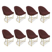 Kit 08 Cadeiras Poltrona de Jantar Bela Suede Base Metálica Industrial Dourado - Pallazio