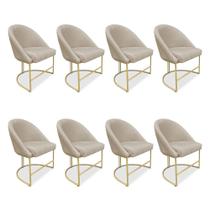 Kit 08 Cadeiras Poltrona de Jantar Bela Suede Bege Base Metálica Industrial Dourado - Pallazio Kit 08 Cadeiras Poltrona de Jantar Bela Suede Bege Base Metálica Industrial Dourado - Pallazio