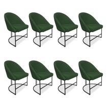 Kit 08 Cadeiras Poltrona de Jantar Bela Suede Verde Base Metálica Industrial Preto - Pallazio