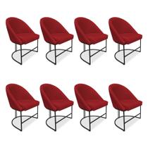 Kit 08 Cadeiras Poltrona de Jantar Bela Suede Vermelho Base Metálica Industrial Preto - Pallazio Kit 08 Cadeiras Poltrona de Jantar Bela Suede Vermelho Base Metálica Industrial Preto - Pallazio
