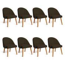 Kit 08 Cadeiras Poltrona de Jantar Luna Suede Pés Palito Castanho - Pallazio