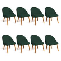 Kit 08 Cadeiras Poltrona de Jantar Luna Suede Verde Pés Palito Castanho - Pallazio