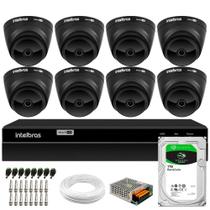 Kit 08 Câmeras Intelbras VHD 1220 Dome G7 Black Full HD 1080p, Lente 2.8mm, Visão Noturna 20m + DVR MHDX 1208 8 Canais Multi HD + HD BarraCuda 1TB