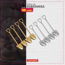 Kit 08 Colheres de Sobremesa Inox Pá Redonda