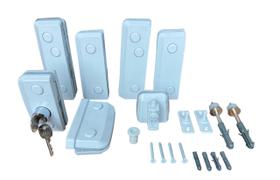 Kit 08 Completo para Porta de Vidro Dupla Pivotante Com Fechadura, Dobradiças e Trinco Polímero com Pintura Eletrostática