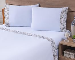 Kit 08 Fronhas Avulsas 80x60cm Percal 100% Algodão 180 Fios Estampada Branca c/ Barrado Azulejo