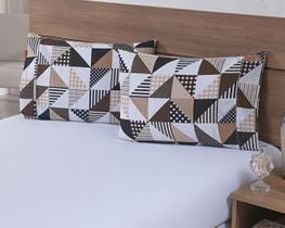 Kit 08 Fronhas Avulsas 80x60cm Percal 100% Algodão 180 Fios Estampada Geométrico Caqui c/ Barrado