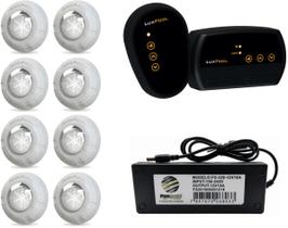 Kit 08 Led Rgb 9w Piscina Módulo Rgb Luxpool Fonte 10 A
