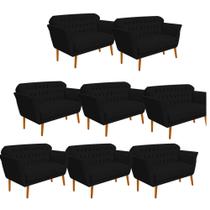 Kit 08 Namoradeira Decorativa Ster com Capitone Pés Palito em Madeira 2 Lugares Sala de Estar Recepção Escritório material sintético Preto - Damaffê Móveis