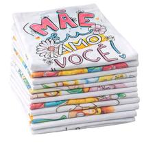 Kit 08 Pano De Prato Copa KazzaVip Sacaria 95% Algodão Estampado Dia das Mães 45cmx71cm Branco Off-White