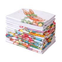 Kit 08 Pano De Prato Copa KazzaVip Sacaria 95% Algodão Estampado Pascoa 45cmx71cm Branco Off-White